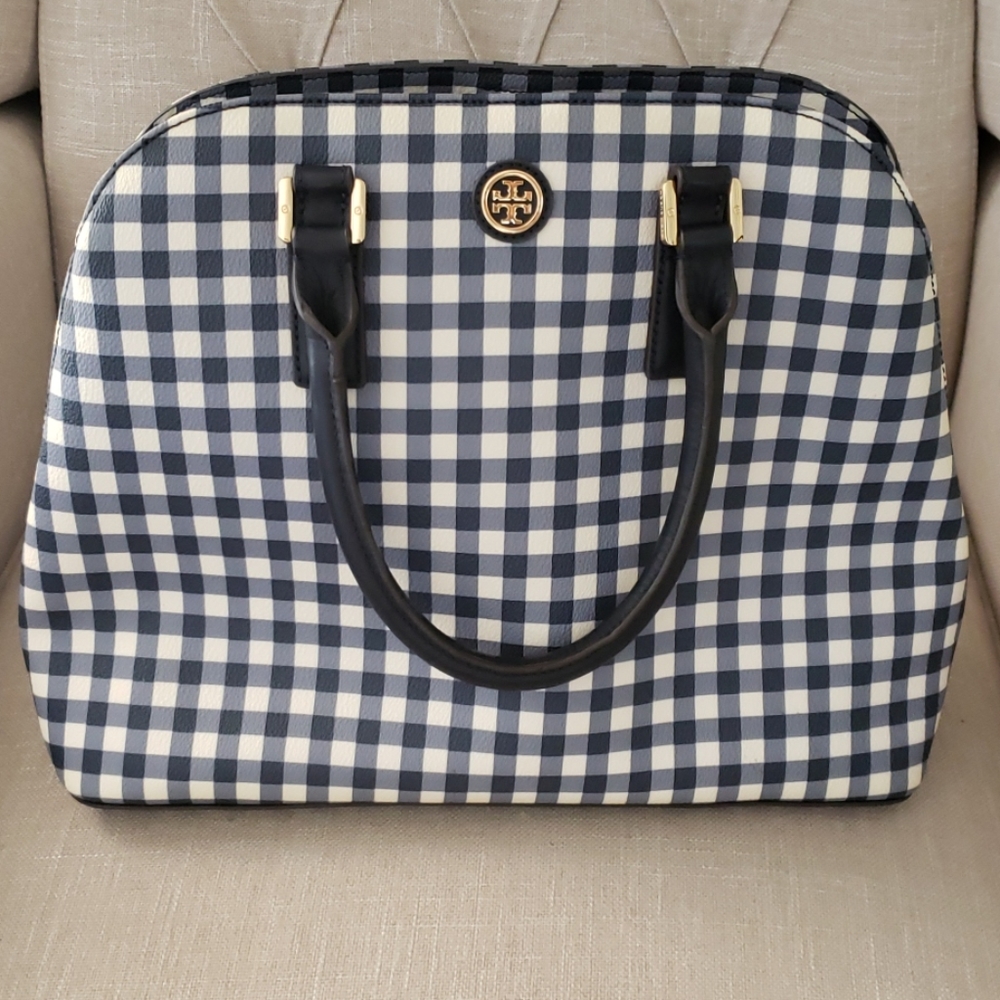 AUTHENTIC Tory Burch Kerrington Navy Gingham Bag